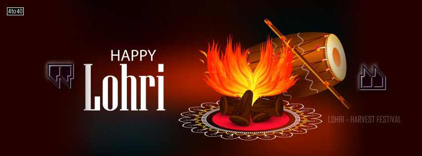 Punjabi Festival Lohri Celebration Bonfire with Decorated Drum Facebook Cover