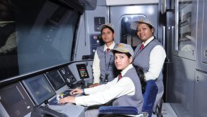Women train operator working in Delhi metro rail corporations