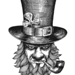 St. Patrick's Day character leprechaun with hat beard smoking pipe