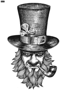 St. Patrick's Day character leprechaun with hat beard smoking pipe
