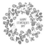 St. Patrick's day floral round composition with inscription and sketch irish clover illustration