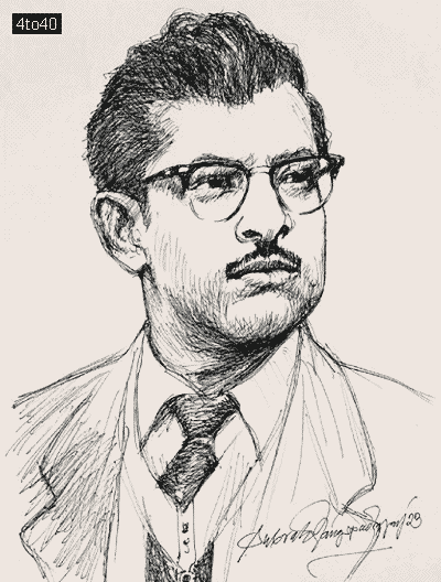 An exclusive pen and ink sketch of Hrishikesh Mukherjee by renowned artist Subrata Gangopadhyay