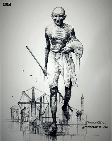 Happy Gandhi Jayanti Pencil Sketch