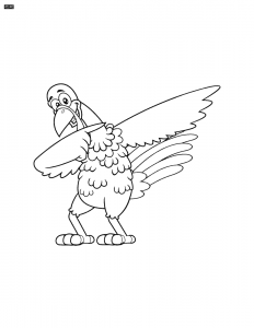 Outlined turkey bird cartoon character dabbing illustration