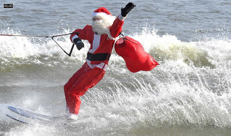 The ‘Waterskiing Santa’ makes his annual Christmas Eve appearance on the Potomac River along the Alexandia, Virginia waterfront in US on December 24, 2019.
