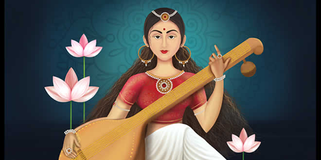 वसंत पंचमी के दिन विद्या की देवी सरस्वती की भी आराधना होने लगी