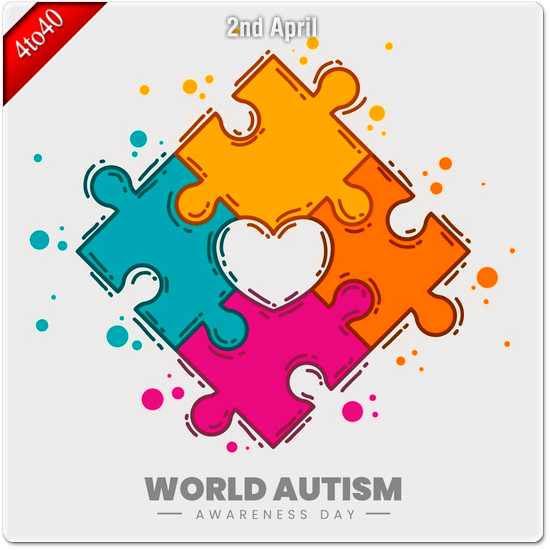 Hand drawn world autism awareness day greeting card with puzzle pieces