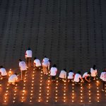 People light candles as 330,000 of them are arranged in the shape of the earth to set a Guinness World Record during Earth Day, Thailand