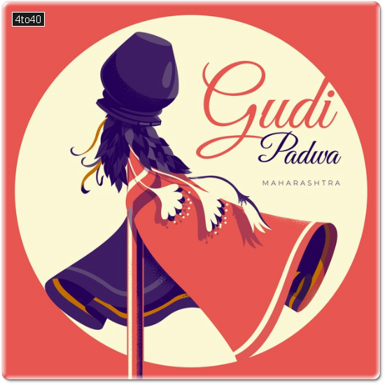 Flat design Gudi Padwa concept digital greeting card
