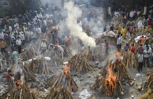 Mass cremation of COVID-19 victims and others at Gazipur Crematorium in New Delhi on April 28, 2021
