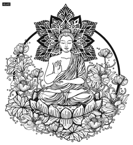 Tattoo art Buddha on lotus hand drawing and sketch