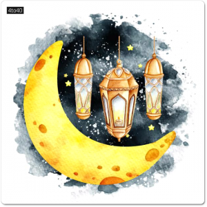 Watercolor islamic lantern ramadan and eid al fitr greeting
