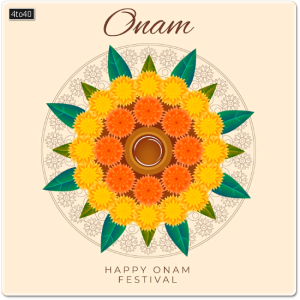 Realistic Onam floral decoration greeting card