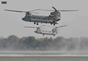 Heavylift helicopter Chinook and attack helicopter Apache, both recently inducted into the Indian Air Force