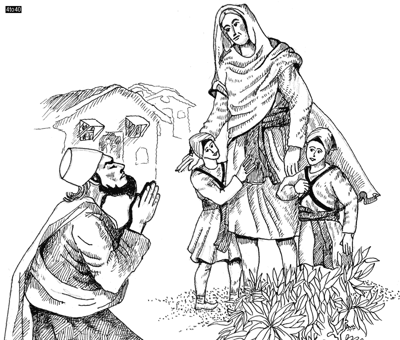 Gangu requesting Mata Gujri Ji, Sahibzada Zorawar Singh and Fateh Singh