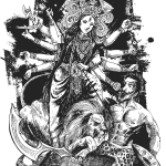 Happy Durga puja festival India holiday background hand drawn sketch