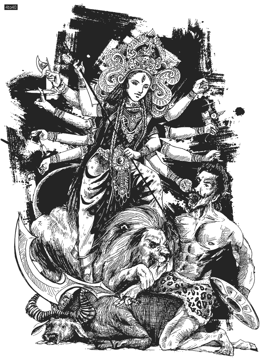 Happy Durga puja festival India holiday background hand drawn sketch