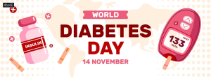 Hand drawn flat world diabetes day horizontal Facebook Header Banner