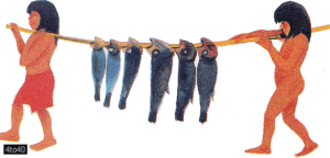 Amazonian Indians with their catch