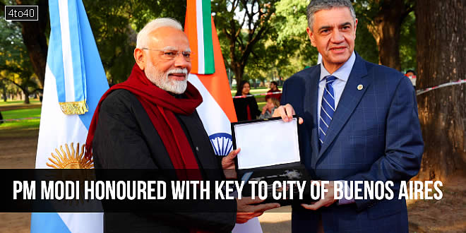 PM Modi honoured to receive the Key to the City of Buenos Aires from Mr. Jorge Macri, Chief of the City Government of Buenos Aires
