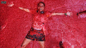 La Tomatina celebration in a small town of Bunol, near Valencia in Spain