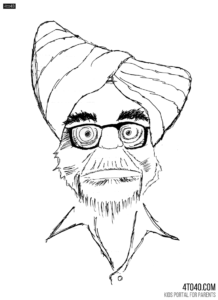 Former Prime Minister Manmohan Singh Line art Sketch