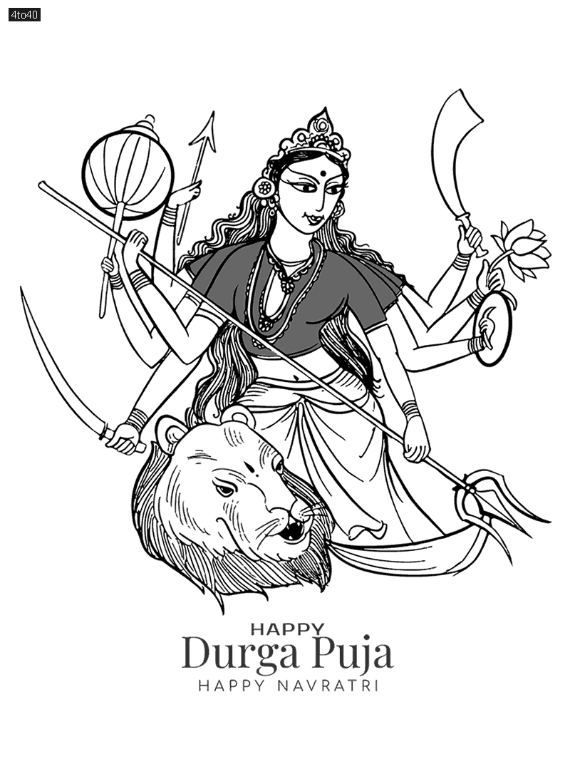 Traditional Happy Navratri and Durga puja Hindu Festival Coloring Page