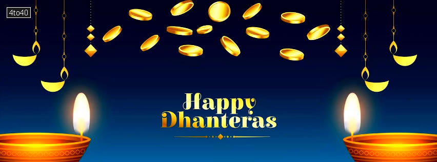 Traditional Shubh Dhanteras Religious Facebook Banner with gold coin and glowing diya