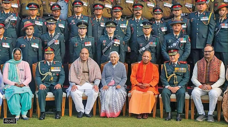 Defence minister Rajnath Singh with Uttar Pradesh governor Anandiben Patel, chief minister Yogi Adityanath and top Army officials