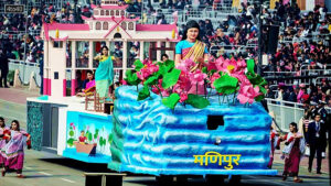 Emphasizing women's vital roles in socio-economic activities, the Manipur tableau will showcase women working with delicate fibers from lotus stems and spinning yarns using traditional 'charkhas'.