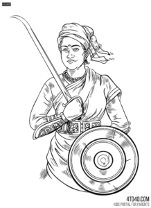 Rani Lakshmi Bai - Fearless Queen of Jhansi Line Art