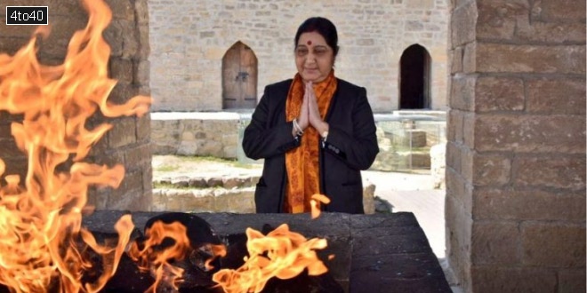 Sushma Swaraj paid homage at the Fire Temple in Baku in Azerbaijan