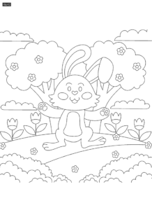 Hand drawn bunny coloring book illustration
