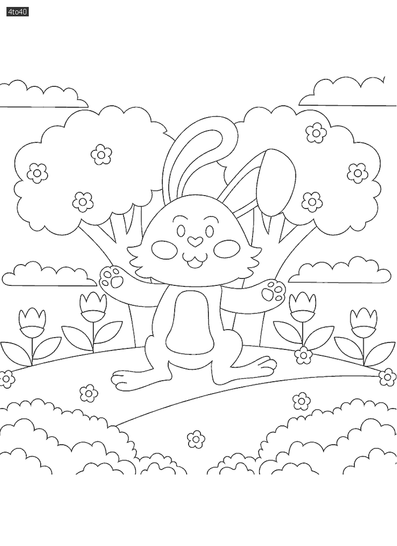 Hand drawn bunny coloring book illustration