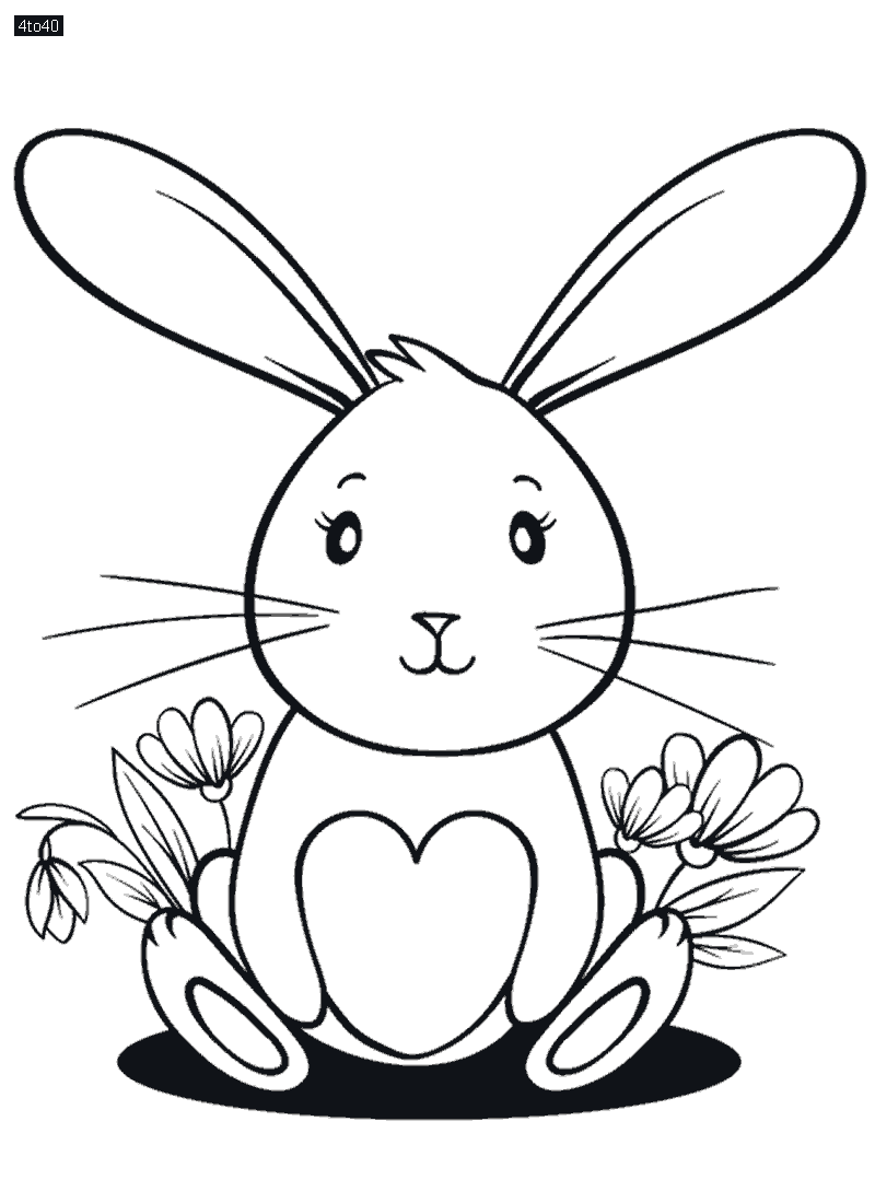 Hand drawn bunny outline coloring page