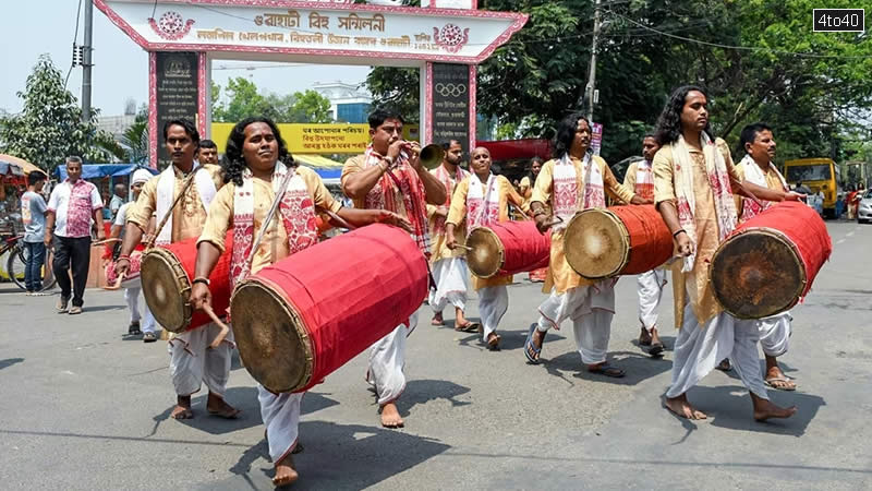 The people of Assam wear their traditional attire during Bihu