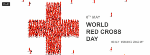 world Red Cross Day concept poster large group people form create Red Cross