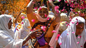 Widows at a temple in Vrindavan celebrated the Hindu festival of Holi by showering each other with flower petals.