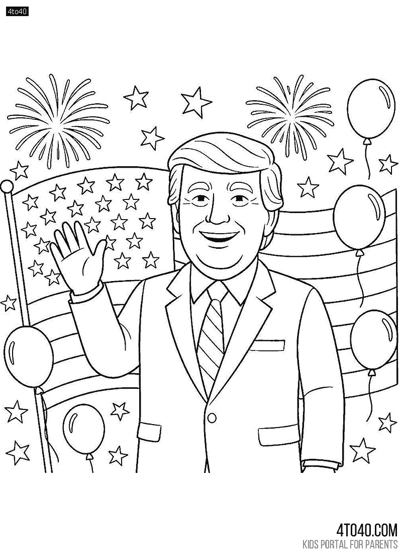 Donald Trump 4th of July patriotic coloring page For Free