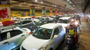 Traffic jam inside Pragati Maidan Tunnel New Delhi ahead of Diwali festival