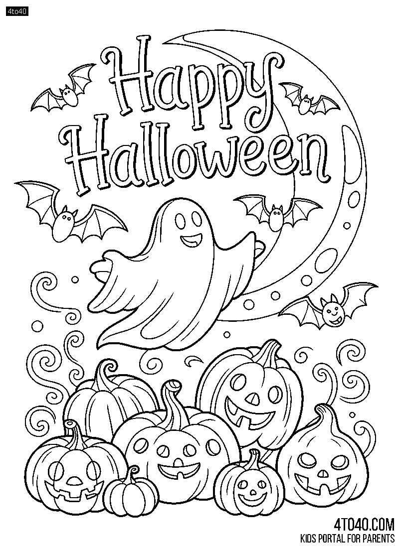 Halloween Adult Coloring Pages with Pumpkins and Bats