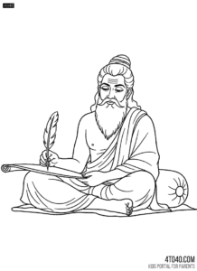 Sage Valmiki writing Ramayana with feather quill