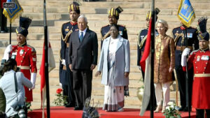 Droupadi Murmu, Ursula von der Leyen and European Council President Antonio Costa