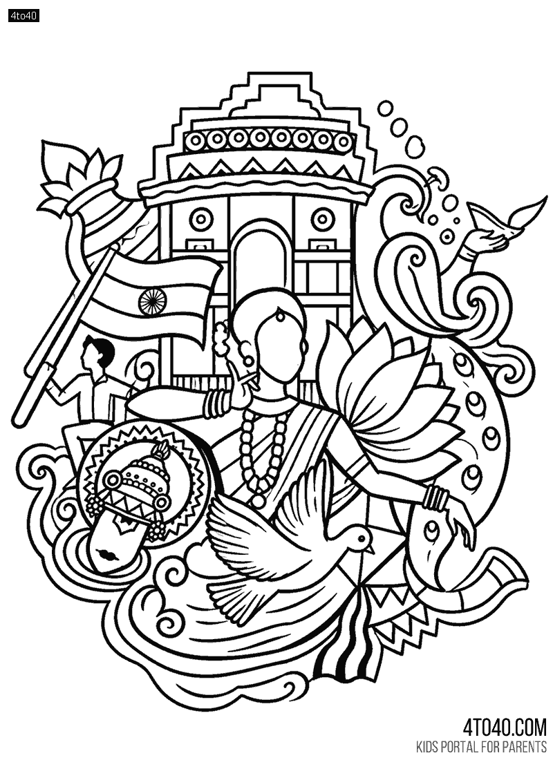 Indian symbols collage Coloring Page for Teenagers and Adults
