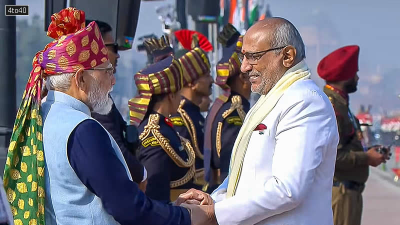 Narendra Modi receives vice president CP Radhakrishnan during 77th Republic Day parade