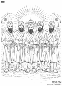 5 Pyare - Happy Baisakhi Coloring Page