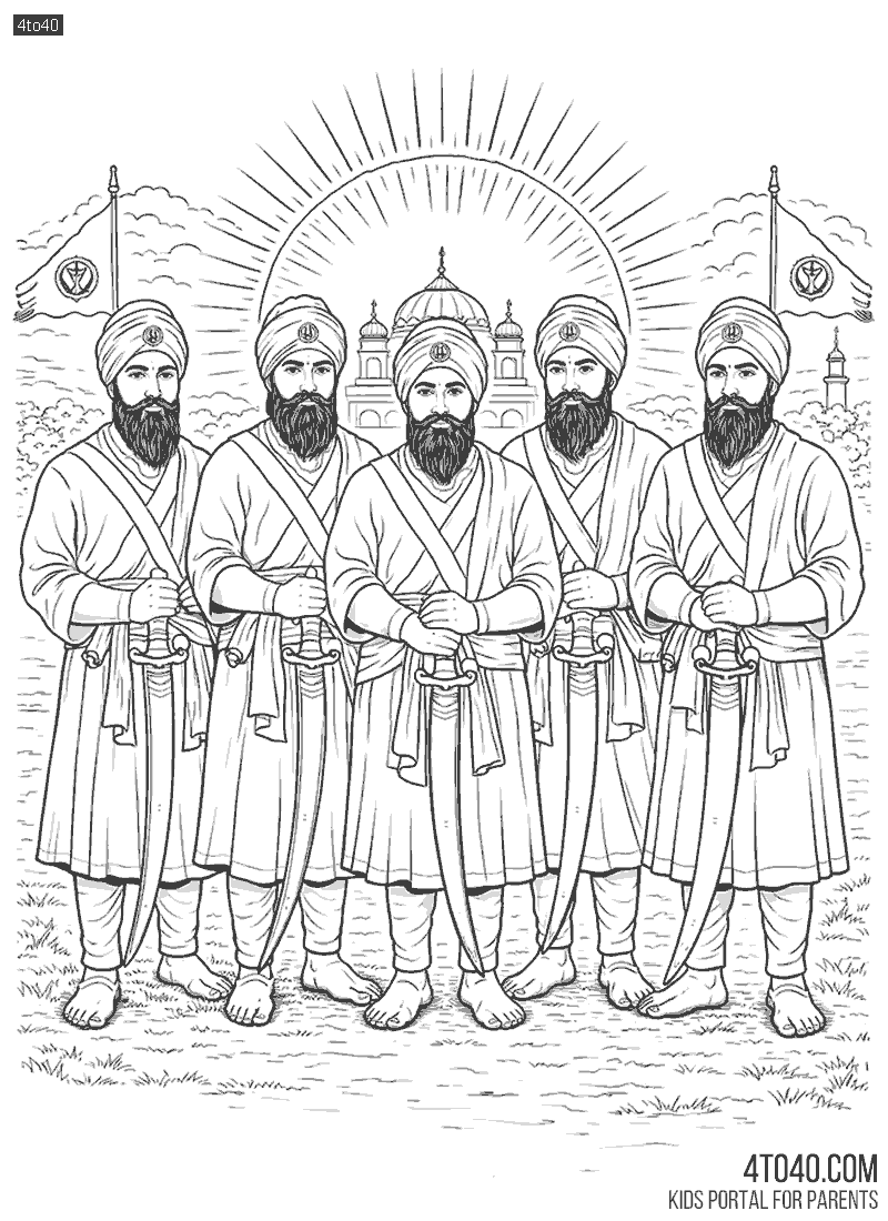 5 Pyare - Happy Baisakhi Coloring Page