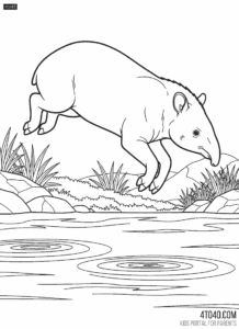 Cute Tapir Coloring Page – Friendly Tapir Line Art for Kids