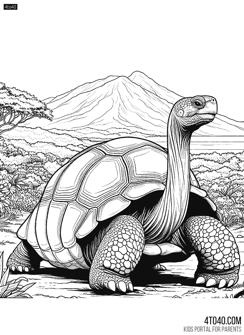 Galapagos Tortoise Coloring Page For Adults and Teenagers