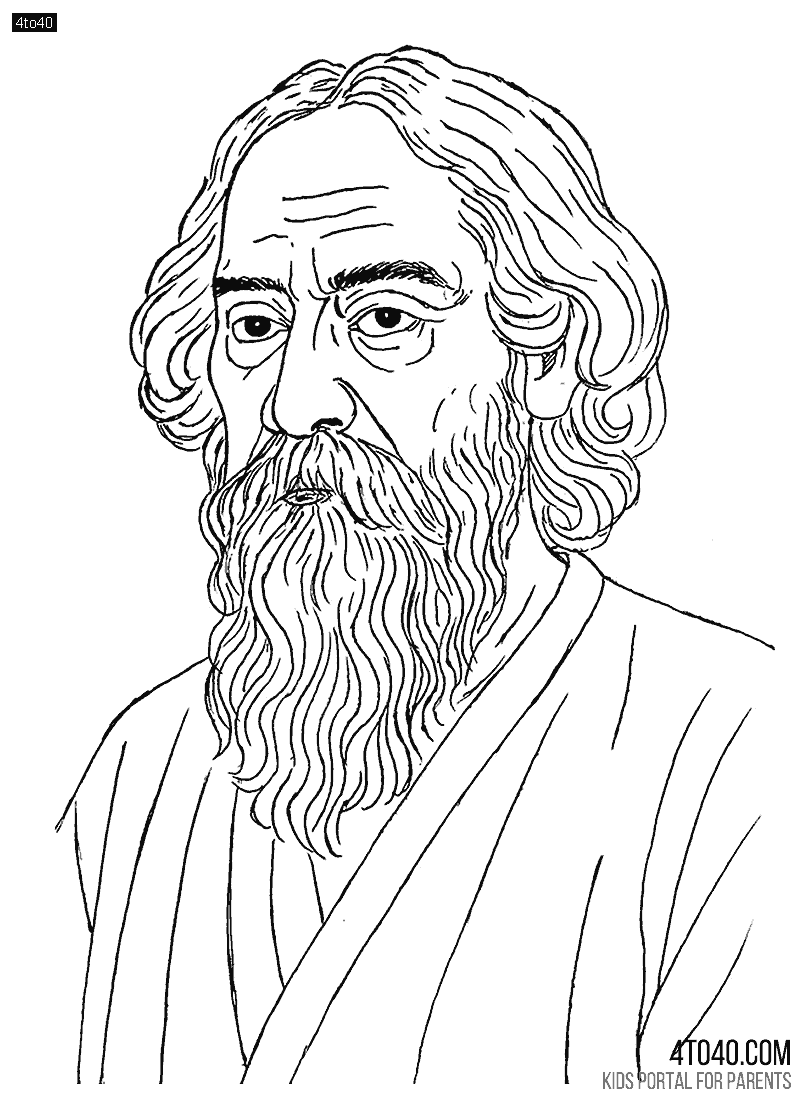 Gurudev Rabindranath Tagore Coloring Sheet For Students